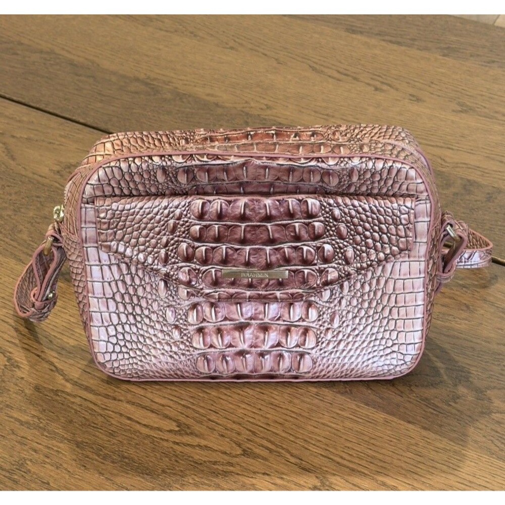 Brahmin Shea Crossbody Bag Purse Pink Icing Melbourne Croc Embossed Leather